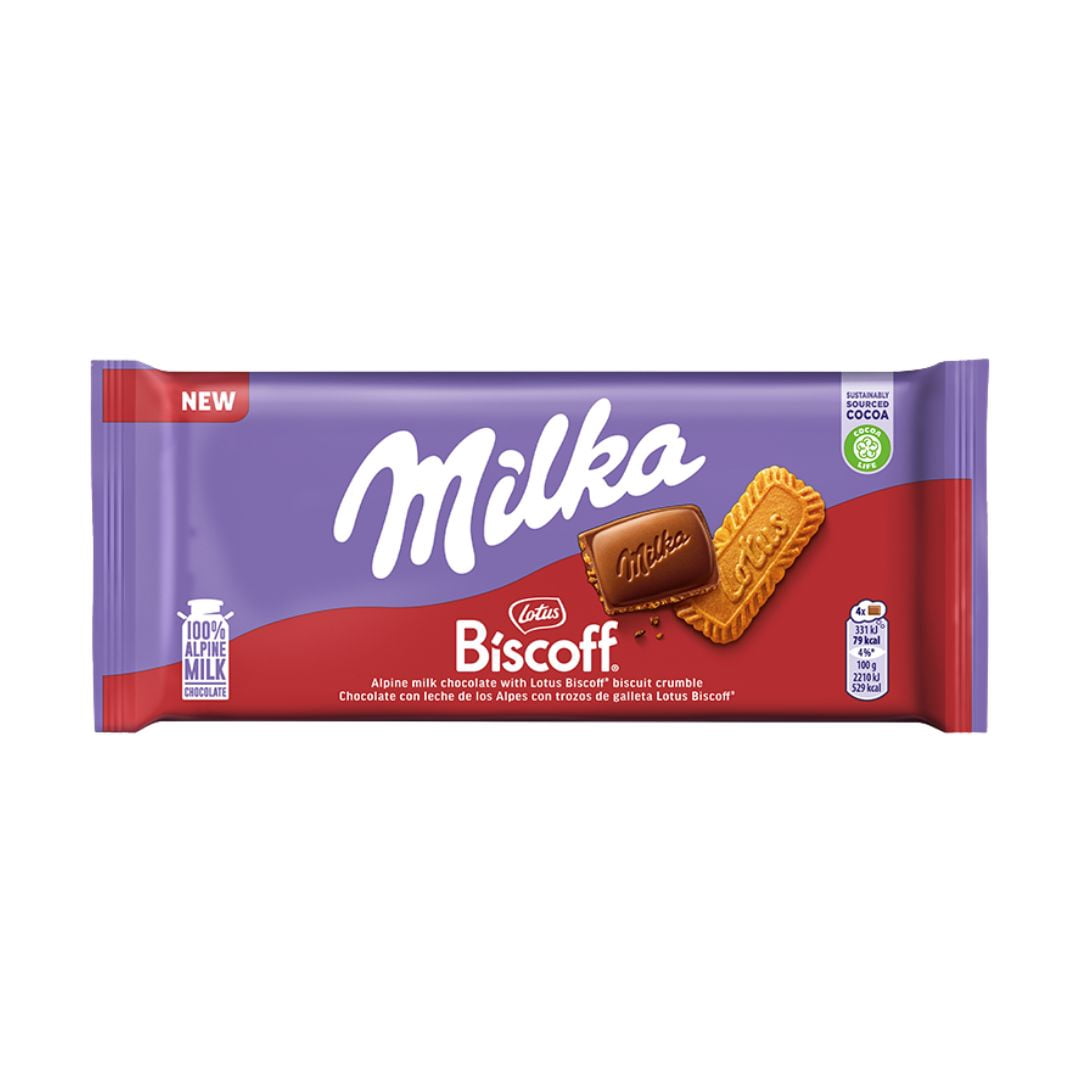 MILKA Tablette Chocolat au Lait Biscoff Lotus 90g