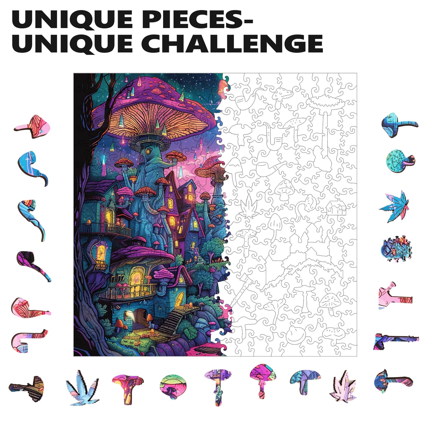 Puzzle en bois pour adulte Shroomopolis, 300 pièces